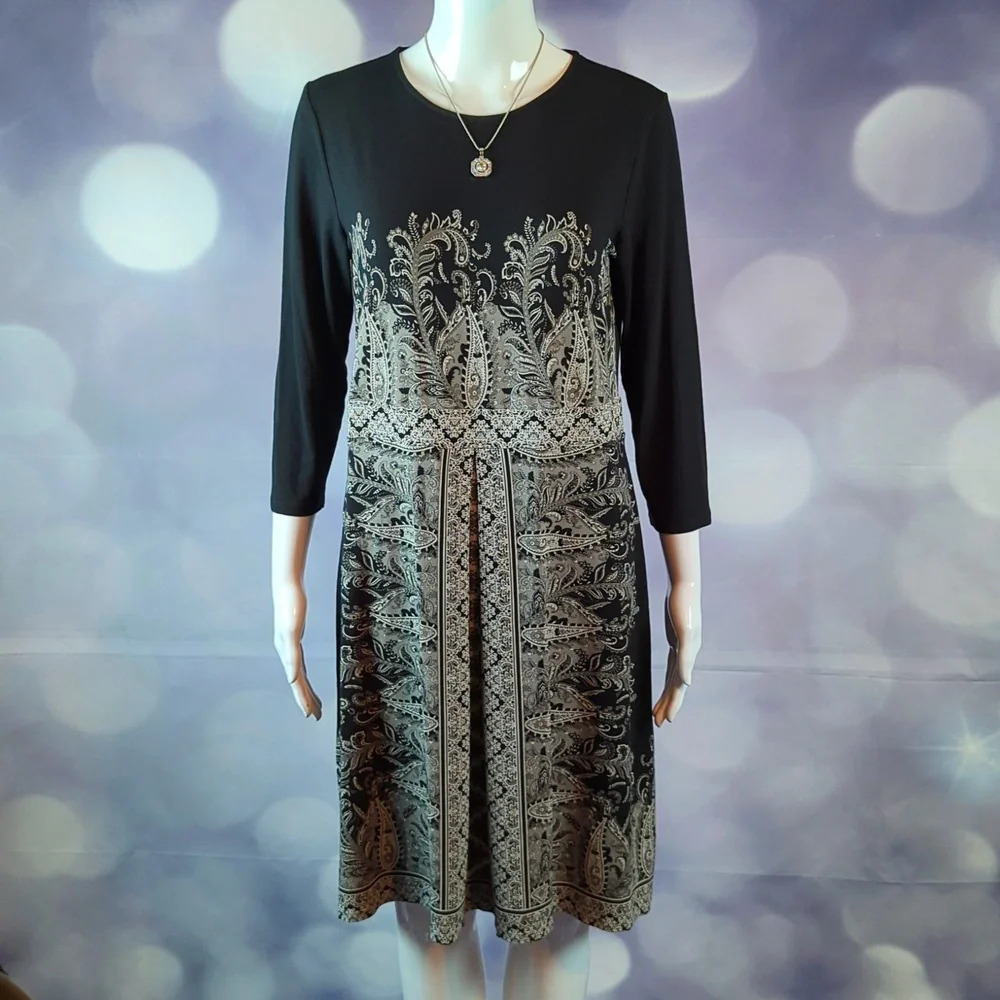 J Jill Wearever Collection Dress Floral Paisley Jersey Knit Stretch Size S